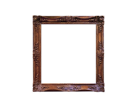 medieval wooden frame isolated on white backgroundの写真素材