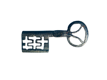 Old metal keys of the 14th century isolated on white background