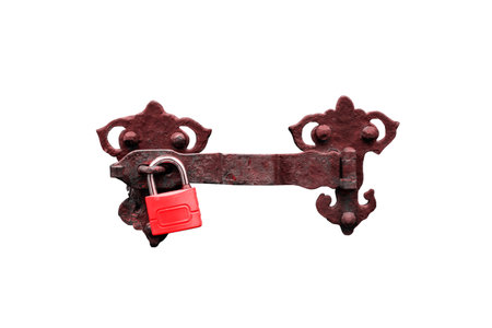 old metal door hinged isolated on a white backgroundの写真素材