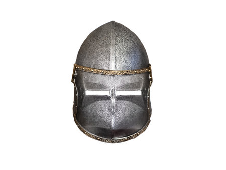medieval iron knight mask isolated on white backgroundの写真素材