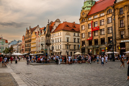 07/21/2022: market square at dusk. Colorful cities concept. Wroclaw, Poland