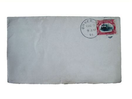 a cancelled blank stamped envelope sent from Dover, 1901, with copy space isolated on whiteの写真素材