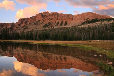 reflection of Mount Hayden in the Uinta Mountains, Utahの写真素材