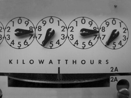 close up of an electric meter showing energy useの写真素材