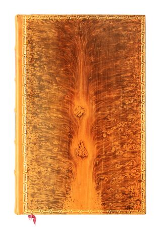 brown wood patterned antique book isolated on whiteの写真素材