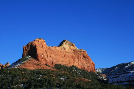 red sandstone butte near Sedona, Arizona in the winterの写真素材