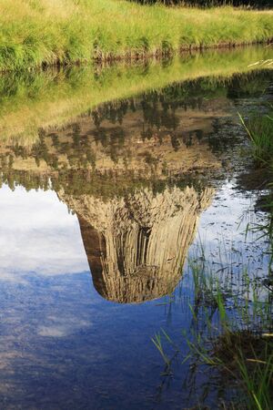 reflection of Devils Tower in the Belle Fourche Riverの写真素材