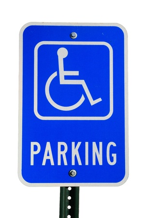 disabled parking sign isolated on white backgroundの写真素材