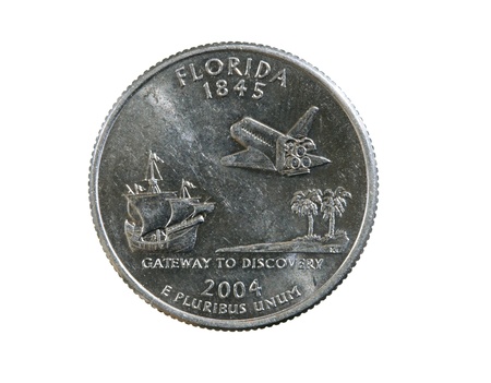 Florida state quarter coin isolated on white backgroundの写真素材