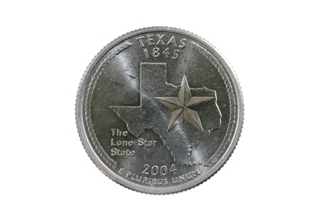 Texas state quarter coin isolated on white background