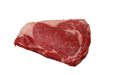 raw red black angus rib-eye steak meat isolated on white backgroundの写真素材