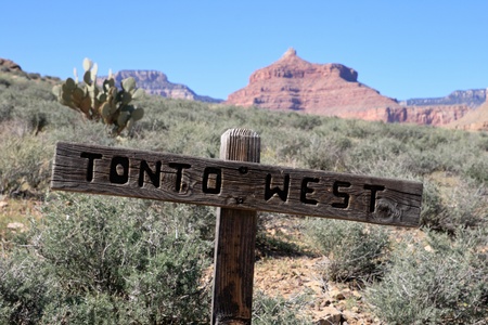Tonto West Trail sign in the Grand Canyonの写真素材