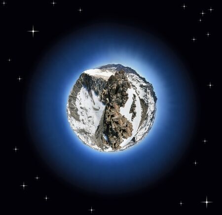 360 degree planet covered with mountains and snow
