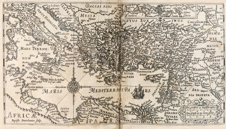 map of Mediterranean and surrounding area from 1647 Dutch Bible
