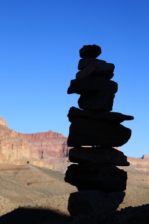 rock cairn silhouette along the Tonto Trail in the Grand Canyonの写真素材