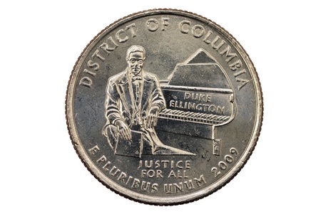 District of Columbia or DC commemorative quarter coin with Duke Ellington on white backgroundの写真素材