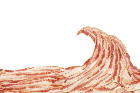 large raw bacon wave with white backgroundの写真素材