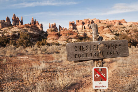 Chessler Park sign in Canyonlands National Park Utahの写真素材