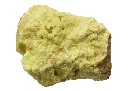 elemental native sulfur rock isolated on white backgroundの写真素材