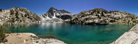 Sierra Nevada mountain lake panorama with Hungry Packer Lake and Picture Peakの写真素材