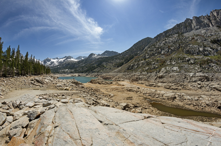 South Lake Reservoir with very low water level because of the California droughtの写真素材