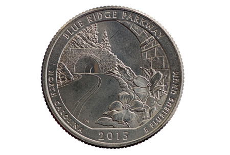 blue ridge parkway North Carolina commemorative quarter coin isolated on whiteの写真素材