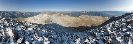 panorama from the summit of Mount Princeton with snowy rocks の写真素材