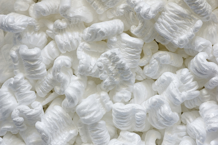 white foam packing peanuts background textureの写真素材
