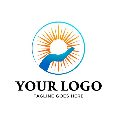 Hand holding the sun. Logo design templateのイラスト素材