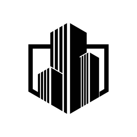 Abstract Big Building Construction Logo. The logo is suitable for leasing office space, apartments, hotels, building names, business consulting.のイラスト素材