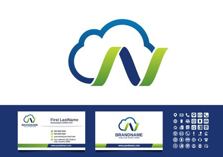 Cloud Data, Helix Symbols, N initials, logo business card template vectorのイラスト素材