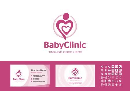 Mother love. Happy mothers day. Mom heart care. Birth attendant. Birthing assistant. Logo and business cards template vector.のイラスト素材