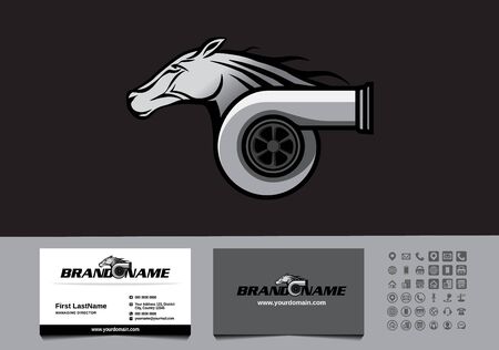 Turbocharger power diesel with head horse run. Logo - business card template vector.のイラスト素材
