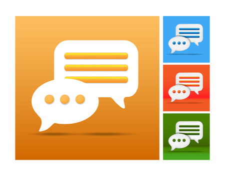 3D group chat bubble talk icons design isolated on orange, blue, green, red background.のイラスト素材