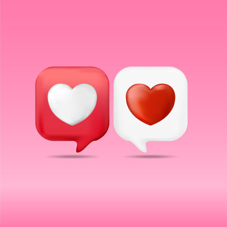 Heart in speech talking icon isolated, bubble speech and heart shape for love talk concept, heart label talk for message symbol, pink red speech bubble and heart line of element valentine card stock illustrationのイラスト素材