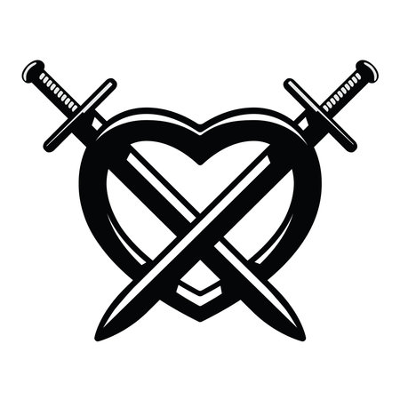2 Swords through heart icon. Tattoo icon element for print, mobile and web apps concept. sword through heart glyph style icon can be used for web and mobile on gray background.のイラスト素材