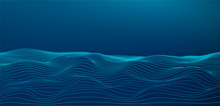 Dynamic Line Wave Background. Flow line wave texture landscape background. Futuristic technology concept. Horizontal banner template. Vector illustrationのイラスト素材