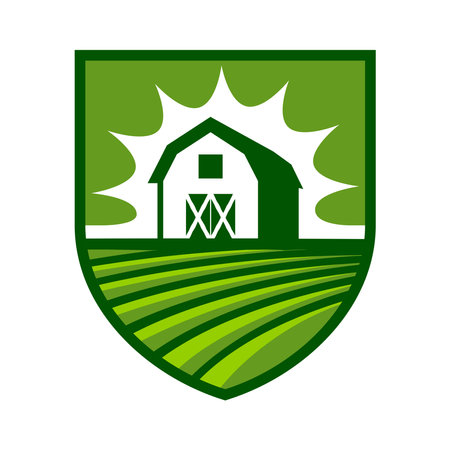Farm house livestock with shield emblem logo icon concept.のイラスト素材