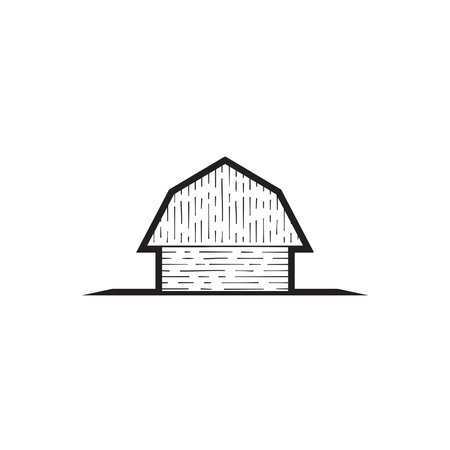 Wood Barn Farm Minimalist Vintage Retro Line Art Logo designのイラスト素材