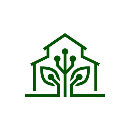 Agriculture electric Logo Icon Vector Illustrator. Technology and circuit with leaves and Farmhouse or Barn.のイラスト素材