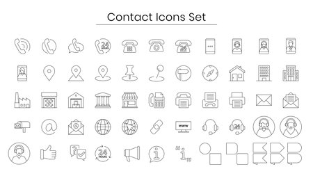 Contact icons set for website, mobile, business card. Feedback, customer service, phone, email, address, website icon vector illustration.のイラスト素材
