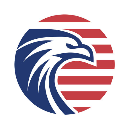 Eagle Logo Mascot Vector Icon with Flag of America Background Independence Day Template Designのイラスト素材