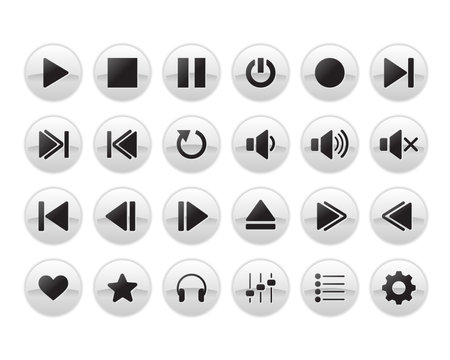 Media Player Button. Multimedia symbols and audio, music speaker volume icons.のイラスト素材