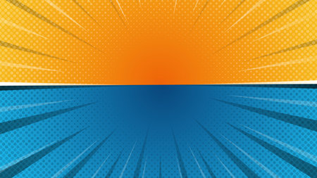Comic book page template with rays and halftone effects. Sunburst background illustration for your design.のイラスト素材