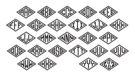 Rhombus Extended Monogram 3 Letters Alphabet Font Logo Logotype Embroideryのイラスト素材