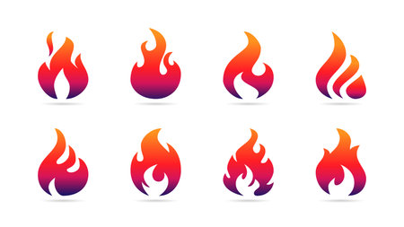 Set of fire flame vector icons. Collection of fire and flame icons. Bonfire icons, flaming elements.のイラスト素材