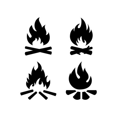 Camp fire icon. Bonfire burning on firewood sign. Vector.のイラスト素材