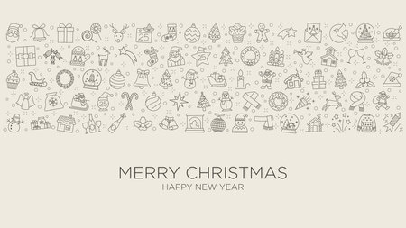 Christmas Banner Background with icons set elementsのイラスト素材