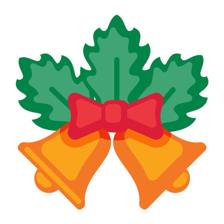 Golden Jingle bells and red ribbon. Merry Christmas and Happy New Year Concept flat design. Vector illustration.のイラスト素材