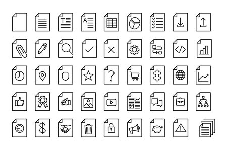 Document file icons set. Set includes icons as portfolio, editor, finance, accountant, editing, security.のイラスト素材